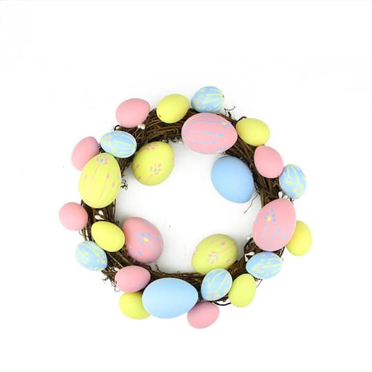 10&#x22; Pastel Pink, Yellow and Blue Easter Egg Grapevine Wreath